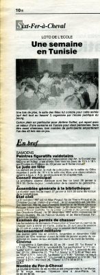 Article de journal sur le loto de l'école de Sixt où Jérôme GAILLOT a remporté un séjour en Tunisie - 1998