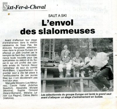 Article de journal sur le tremplin de Nant Sec - 1998