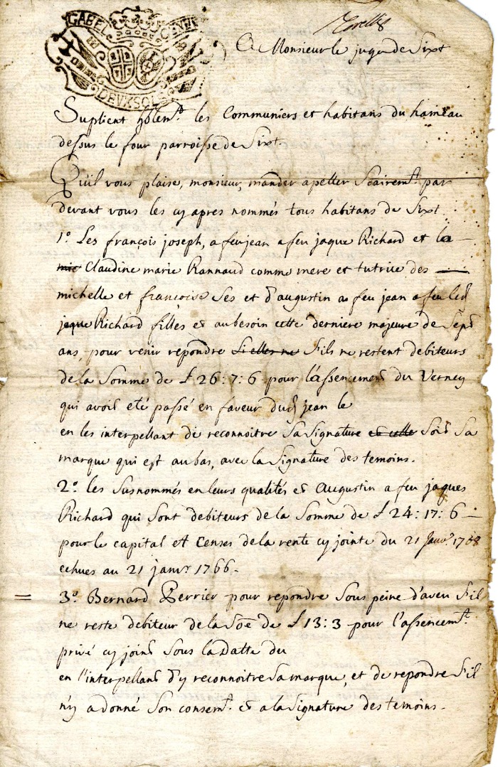 Courrier de Mr le Juge de Sixt - 1767