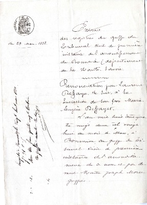 Extrait des registres du greffe du tribunal civil de Bonneville - 1882