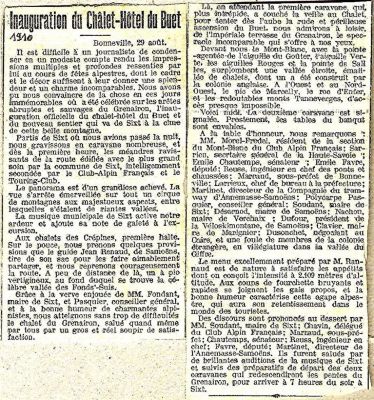 Inauguration du Chalet-hotel du Buet (Grenairon) - 1910