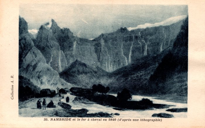 Carte postale représentant Nambride et le fer à cheval en 1840 d'après une lithographie