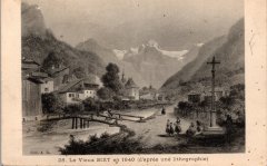 Carte postale représentant le Vieux Sixt en 1840 d'après une lithographie