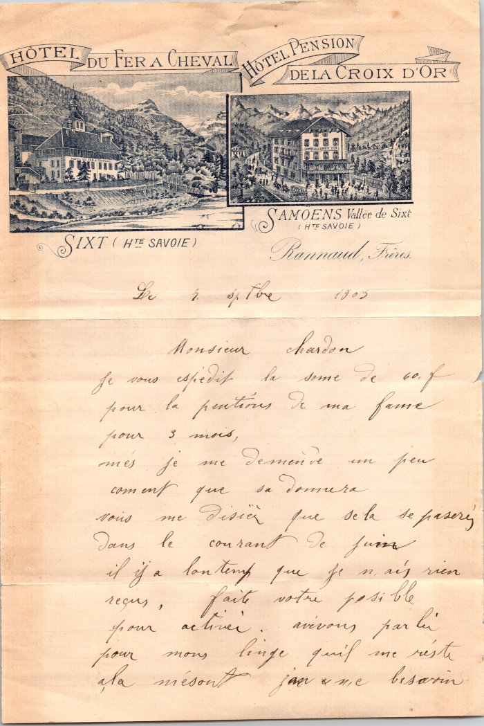 Lettre d’Emile RANNAUD - 1903