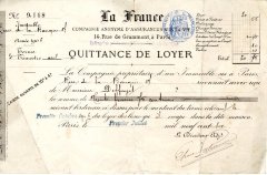 Quittance de loyer en 1906;Quittance de loyer en 1906