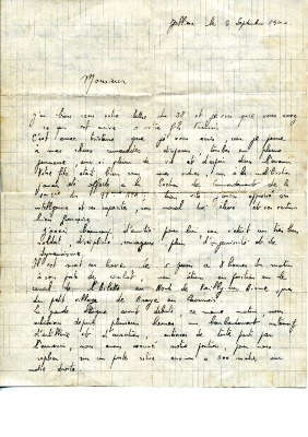 Lettre du capitaine annonçant la mort du soldat François RICHARD POMET 1940