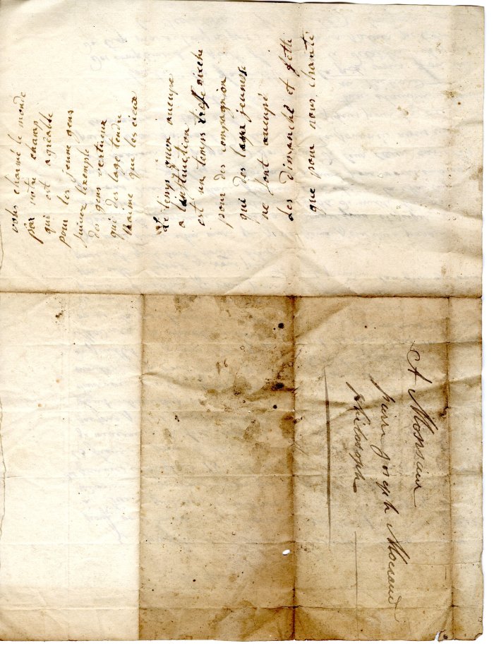 Lettre manuscrite adressé à Monsieur Pierre Joseph MOCCAND, philosophe